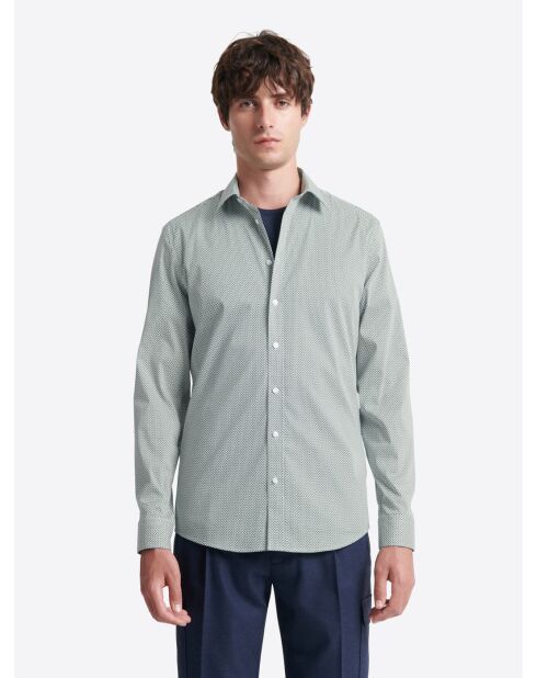 Chemise stretch fantaisie en coton vert profond