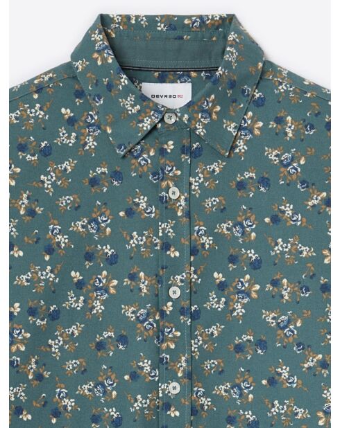 Chemise slim fleurie en coton vert mer