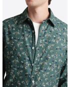 Chemise slim fleurie en coton vert mer