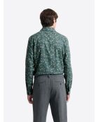 Chemise slim fleurie en coton vert mer