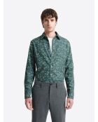 Chemise slim fleurie en coton vert mer