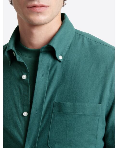 Chemise slim en coton esprit flanelle vert mer