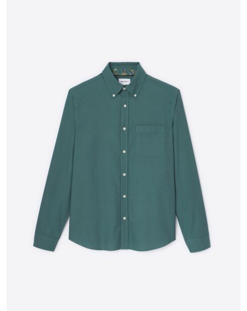 Chemise slim en coton esprit flanelle vert mer