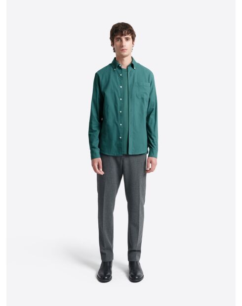 Chemise slim en coton esprit flanelle vert mer