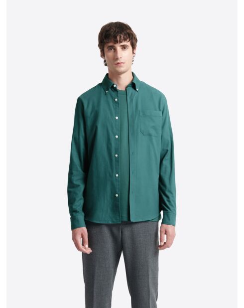 Chemise slim en coton esprit flanelle vert mer