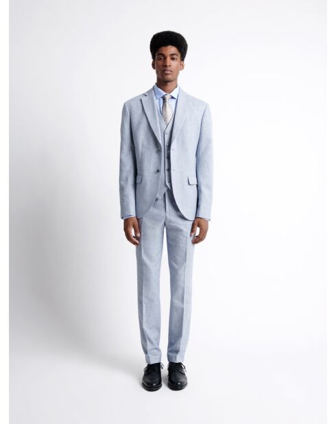 Gilet de costume 100% Lin armuré bleu ciel