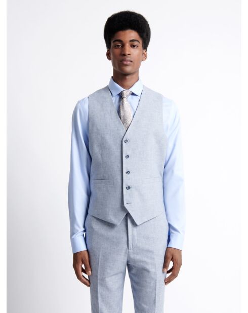 Gilet de costume 100% Lin armuré bleu ciel