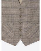 Gilet da abito elasticizzato in tartan castano