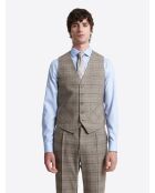 Gilet da abito elasticizzato in tartan castano