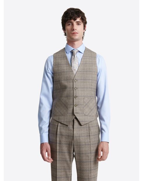 Gilet de costume stretch à carreaux chestnut