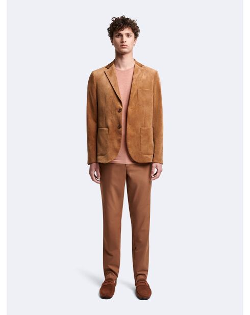 Chino en coton mélangé uni roux