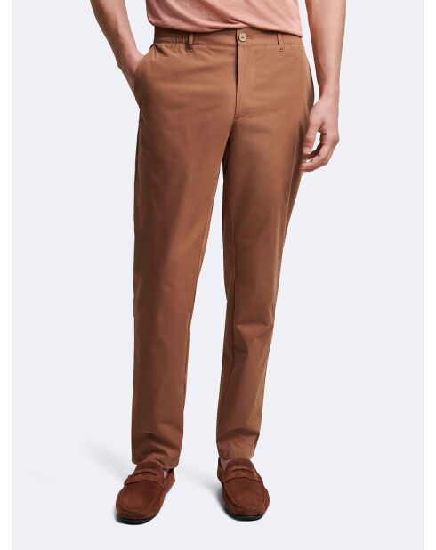 Chino en coton mélangé uni roux