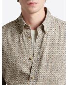 Chemise slim en coton fantaisie beige officier