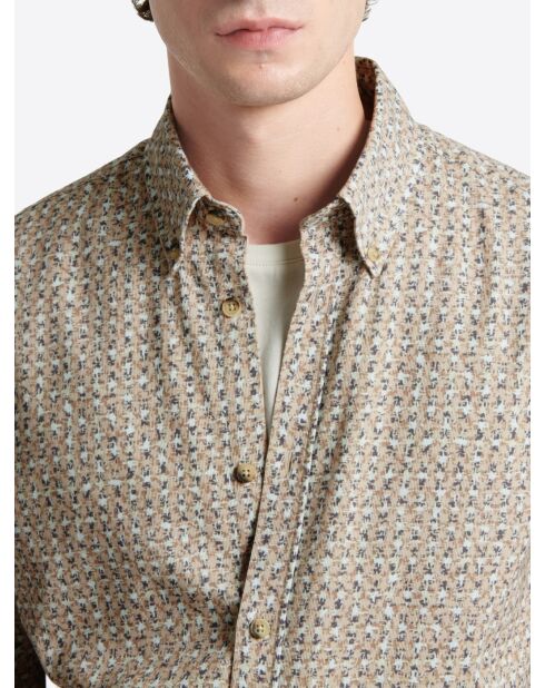 Chemise slim en coton fantaisie beige officier