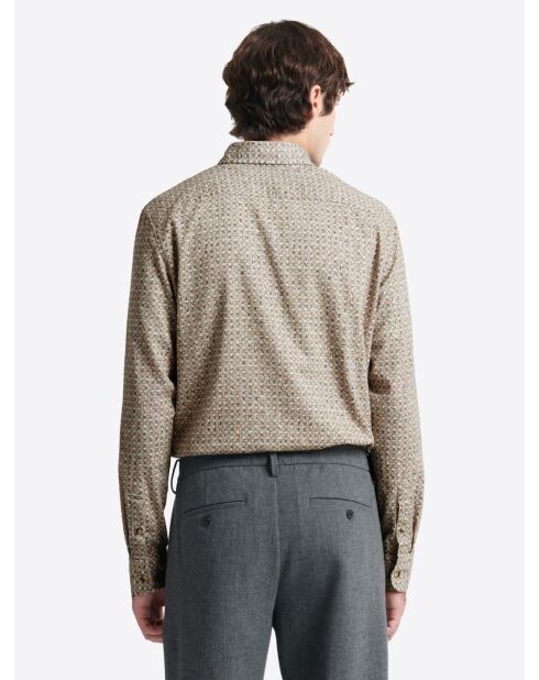 Chemise slim en coton fantaisie beige officier