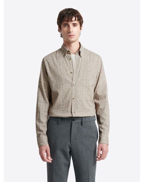 Chemise slim en coton fantaisie beige officier