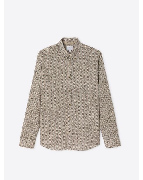 Chemise slim en coton fantaisie beige officier