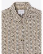 Chemise slim en coton fantaisie beige officier