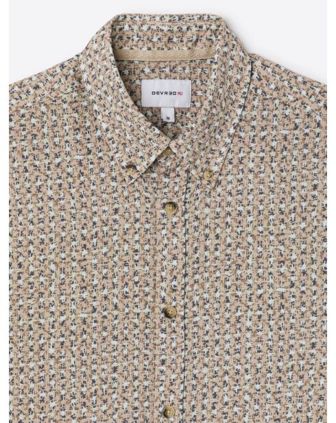 Chemise slim en coton fantaisie beige officier