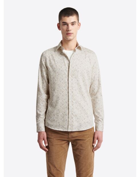 Chemise fleurie 100% coton ivoire