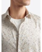 Chemise fleurie 100% coton ivoire
