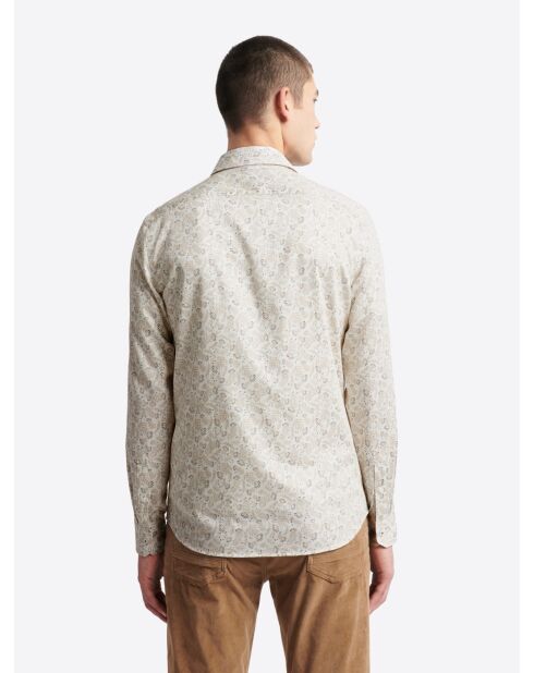 Chemise fleurie 100% coton ivoire