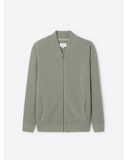 Cardigan en coton à col teddy vert bronze