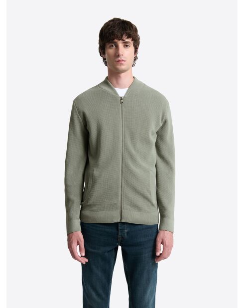 Cardigan en coton à col teddy vert bronze