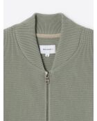 Cardigan en coton à col teddy vert bronze