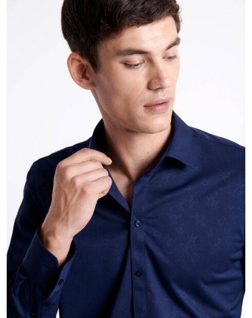 Chemise infroissable fleurie bleu royal