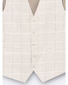 Gilet de costume 100% Lin à carreaux grège