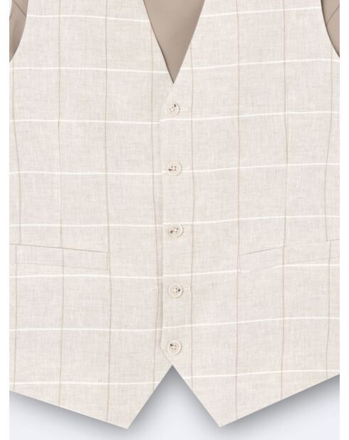 Gilet de costume 100% Lin à carreaux grège