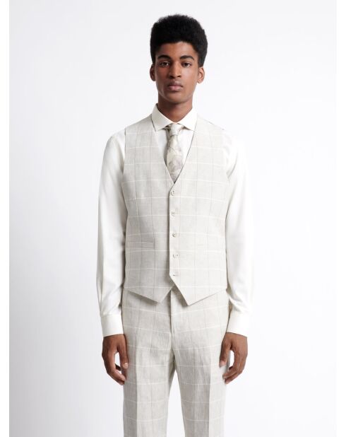 Gilet de costume 100% Lin à carreaux grège
