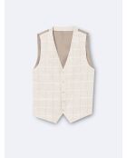 Gilet de costume 100% Lin à carreaux grège