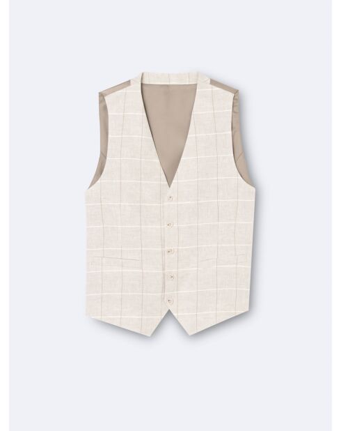 Gilet de costume 100% Lin à carreaux grège