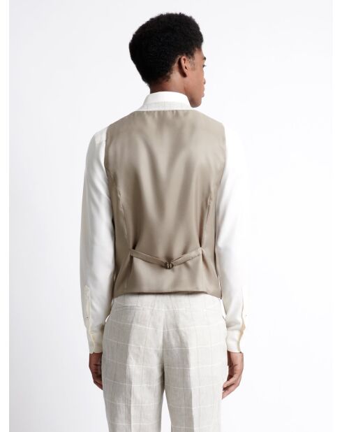 Gilet de costume 100% Lin à carreaux grège