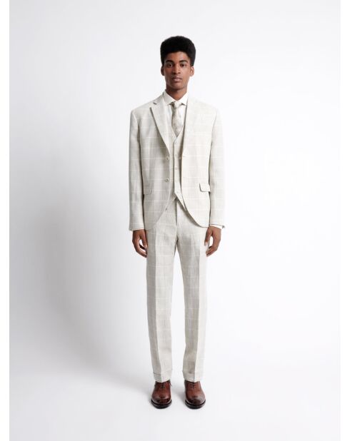 Gilet de costume 100% Lin à carreaux grège