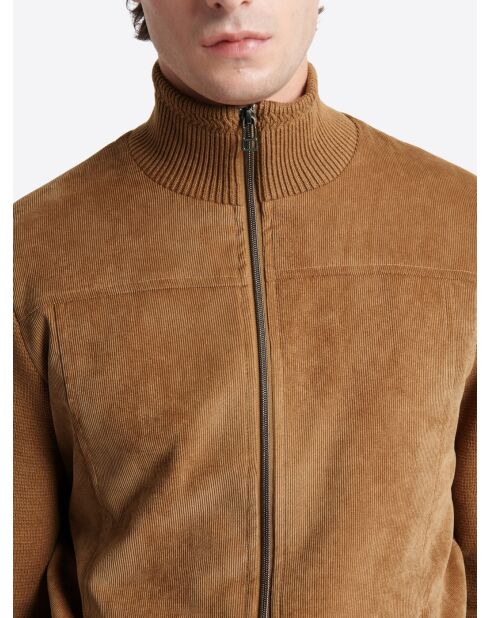 Gilet bi-matière col montant camel