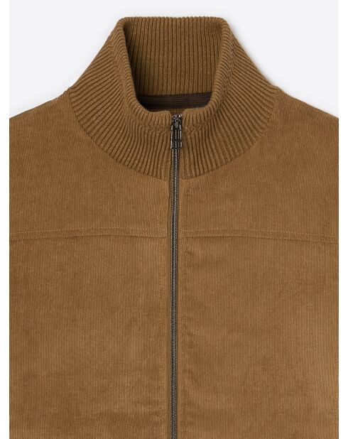 Gilet bi-matière col montant camel