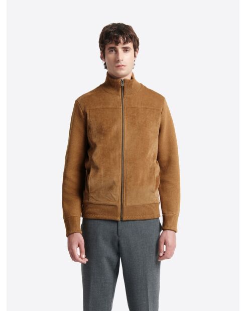 Gilet bi-matière col montant camel