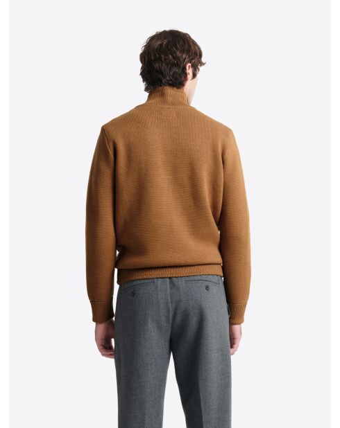 Gilet bi-matière col montant camel