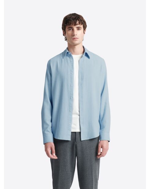 Chemise à coudières en coton bleu zen