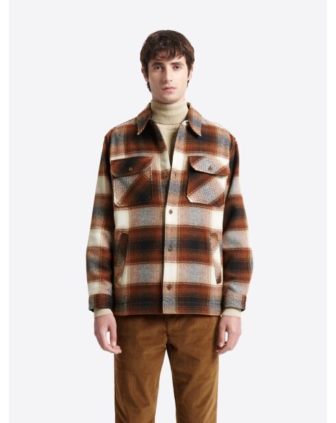 Chemise regular à carreaux camel