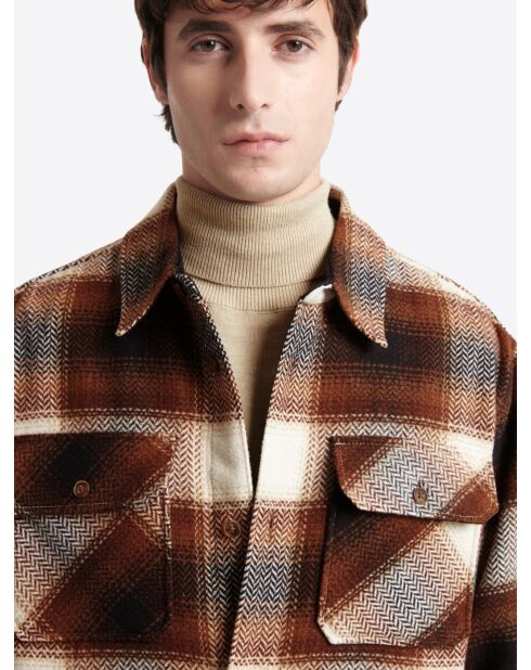 Chemise regular à carreaux camel