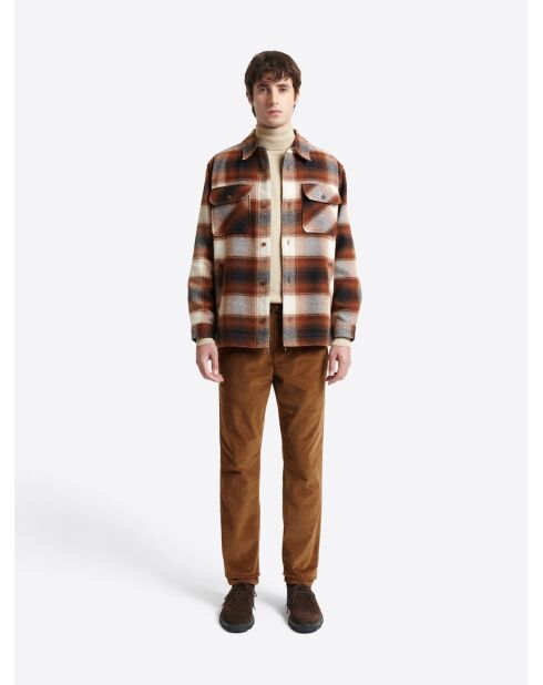 Chemise regular à carreaux camel