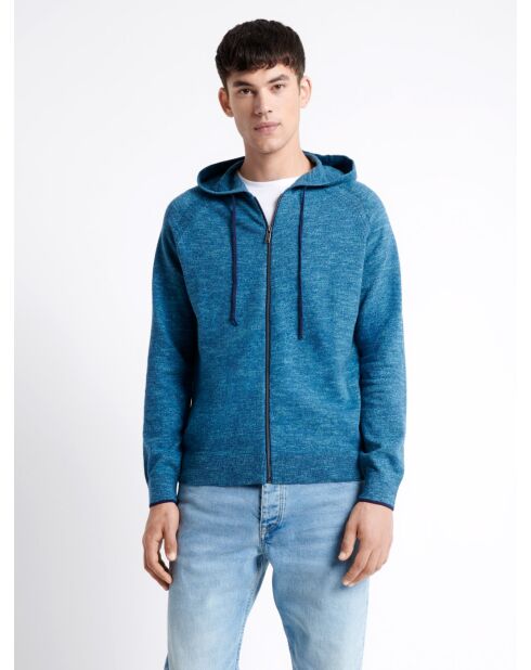 Cardigan à capuche 100% coton bleu cobalt