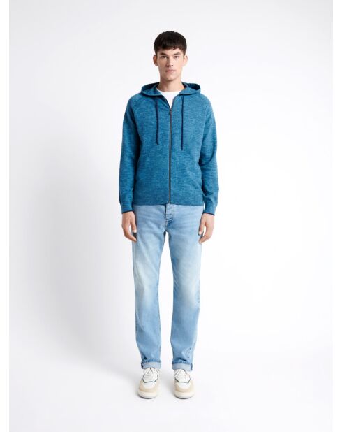 Cardigan à capuche 100% coton bleu cobalt