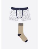 Coffret boxer et chaussettes en coton blancs