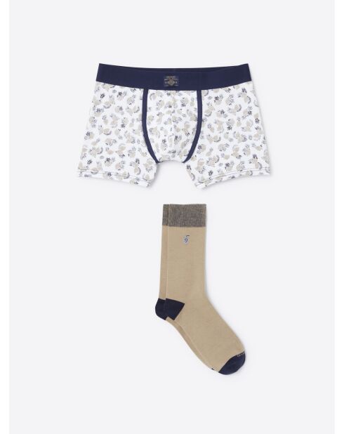 Coffret boxer et chaussettes en coton blancs
