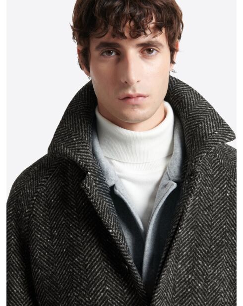 Pardessus fantaisie col chemise anthracite chiné